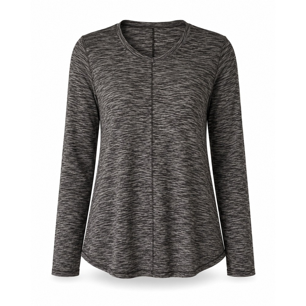St. John's Bay V-Neck Top Womens L Gray Space Dye Long Sleeve Minimalist